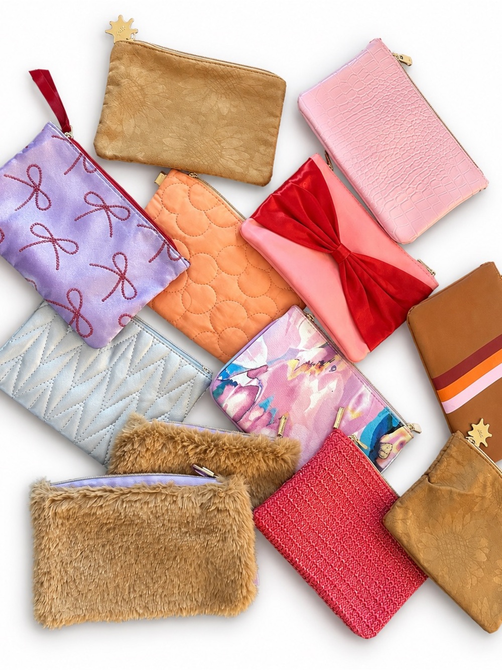 ipsy Mixed Color Makeup Pouch Set - Pink, Gold, Coral, Lavender, Blue, Tan